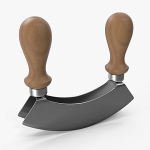 3D Mezzaluna with Two Blades and Wooden Handles model