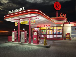 Gas Station Route66 at day and night