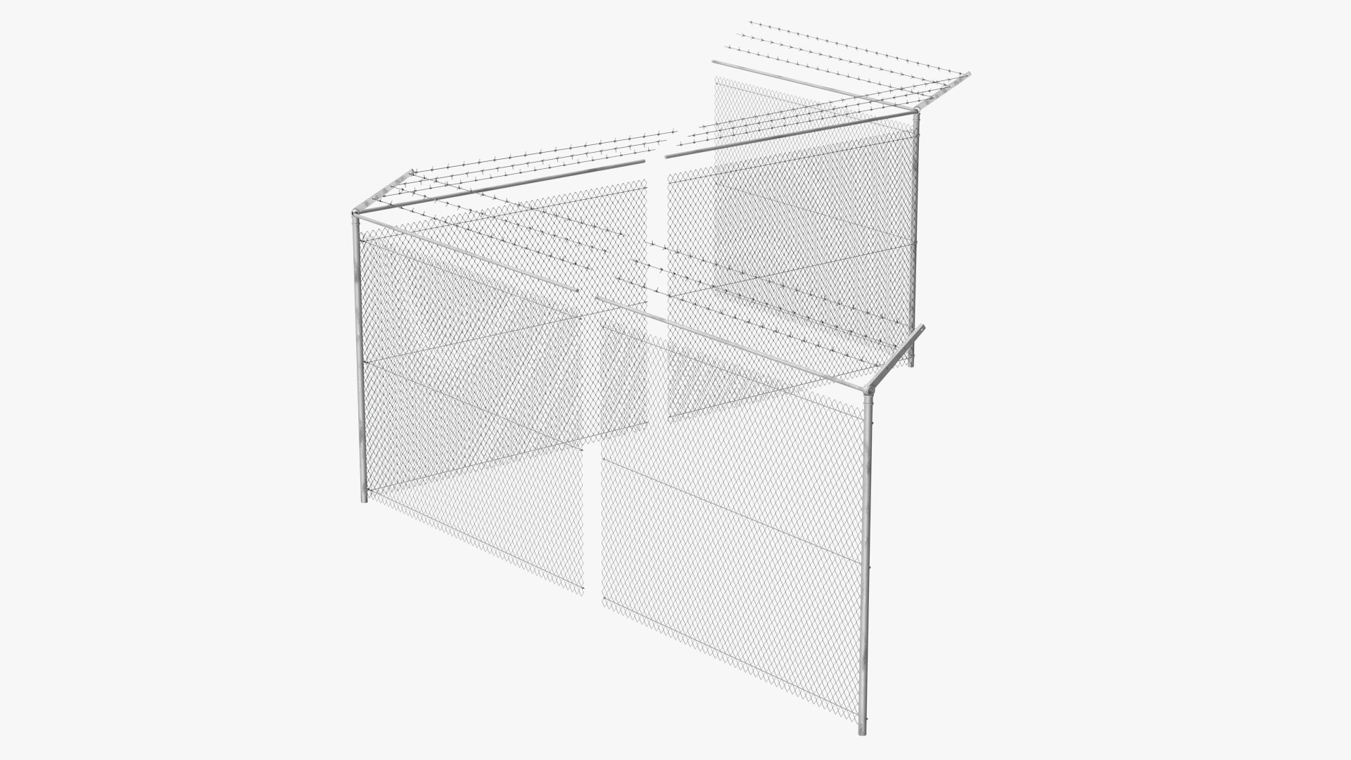 Barbed Wire Mesh Fence Sections 3D model preview