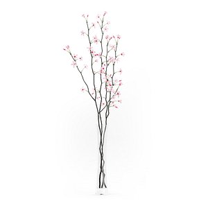 tree twigs flowers glass vase 3d model