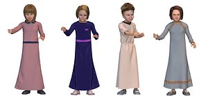 4x Girl real cloth simulation conversation loop animation
