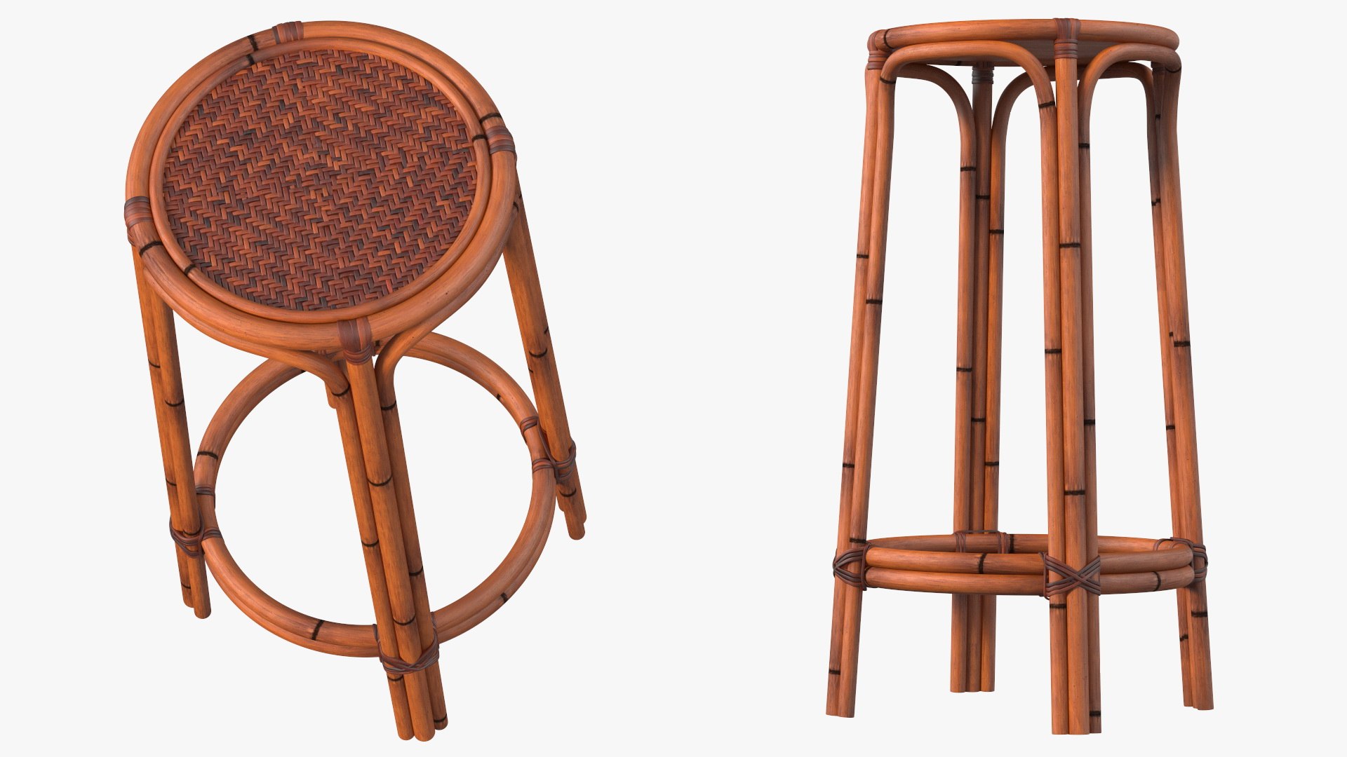 Rattan Bar Stool Round High 3D model for industrial visualization, technical presentation, simulation, product rendering, and animation