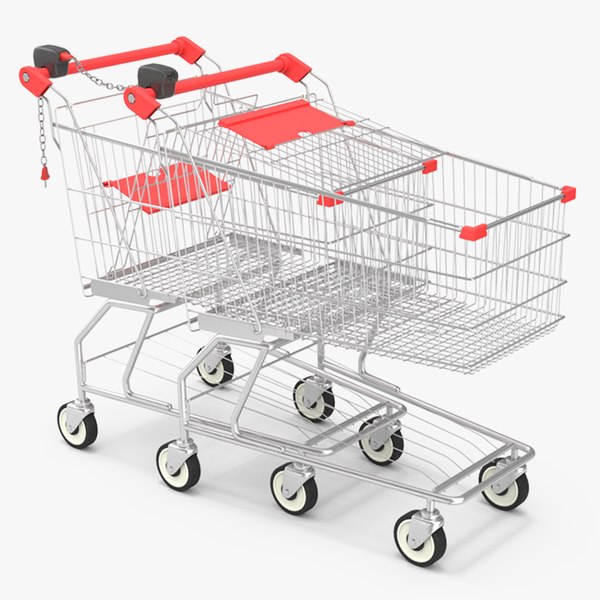 3D Trolley Shopping Carts Connected with Coin Locker model