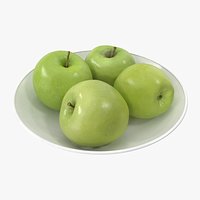 Apples Granny Smith on a Plate Hi Poly Version