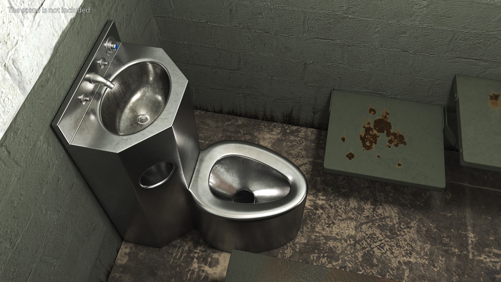 3D Dirty Stainless Steel Prison Toilet Sink Combo TurboSquid 2111766