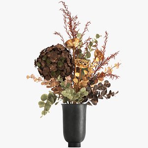 3D Bouquet of dried flowers in a glass vase 159 model