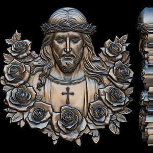 3D Holy Christ in Roses Relief 3D print model