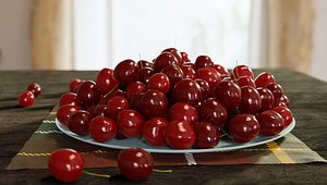 3D Cherry on a plate 3D