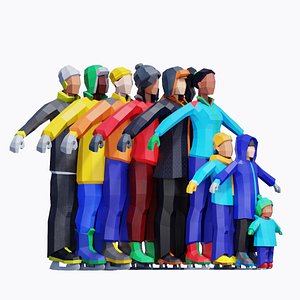 Low Poly Ice Skating People - Animated  Rigged 3D model
