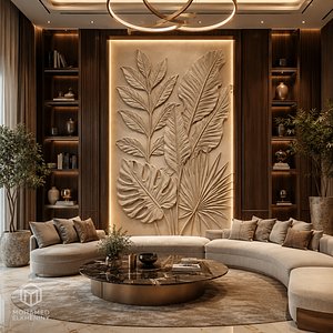 3D Modern Tropical Palm Leave Decor Bas Relief Mural STL CNC 67 model