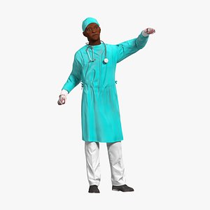 3D African Black Male Doctor Blood Stained Rigged for Cinema 4D model