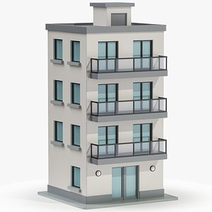 Cartoonish Apartment Building Low Poly 3D Model 01