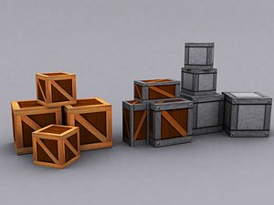 crates wooden metal 3d model