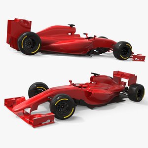 Formula One Racing Car with Rear Wing Red Rigged for Cinema 4D 3D model