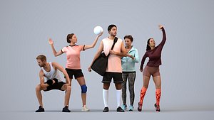 Basics0511 - A set containing 5 models of male and female adults standing in sport attire doing exer 3D