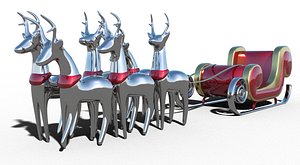 3D model santa claus sleigh reindeer
