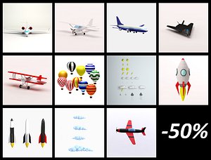 Cartoon low poly airplanes and aviation mega pack 3D model