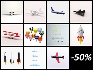 Cartoon low poly airplanes and aviation mega pack
