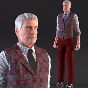 3D Elderly Man Wear Classic Business Attire Rigged for Cinema 4D model