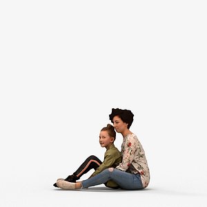 00151Lynn008 - Adult Caucasian woman sitting casually with child in transitional seasonal clothing 3D model