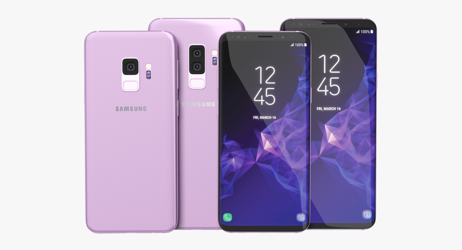 Samsung Galaxy S9 and S9 Plus Lilac Purple 3D Models 3D model preview