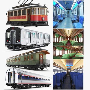 Detailed Four Subway And Train Cars