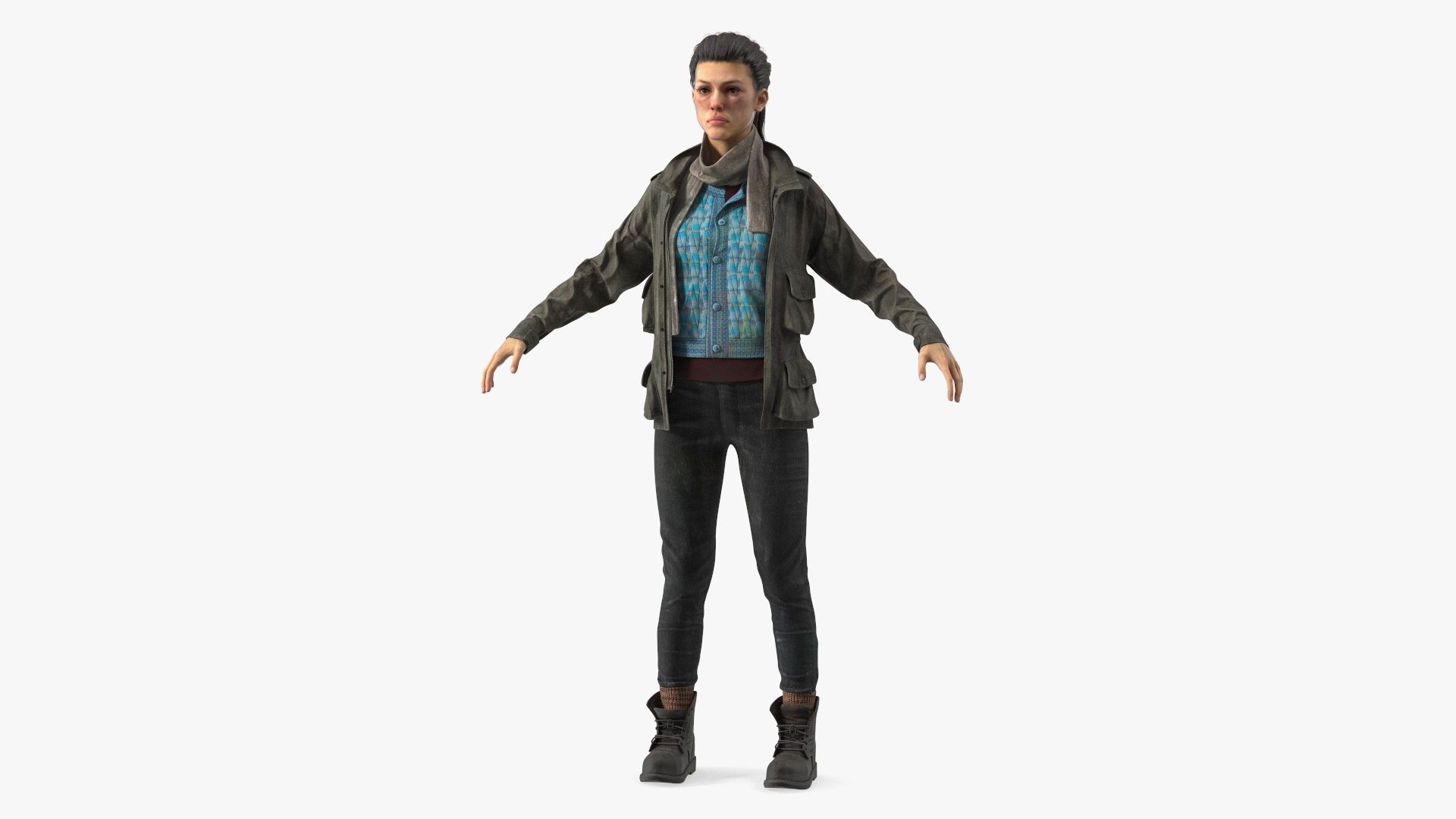 Homeless Woman A-Pose 3D model preview
