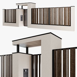 3D model Fence with a canopy over the entrance and mailbox