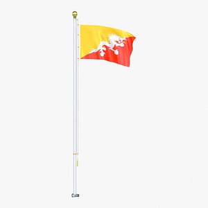 Bhutan Flag Stand Pole Animated Loop 3D model