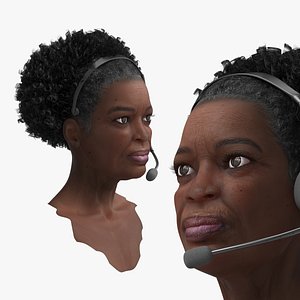 Single Ear Operator Headset Worn on Women Head 3D model