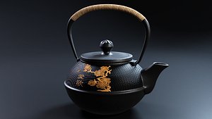 3D oriental iron teapot: black model