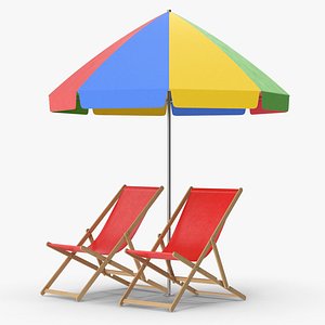 3D Beach Chair And Umbrella