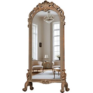 Classic Luxurious Full-Length Floor Mirror in Carved Frame 3D model model