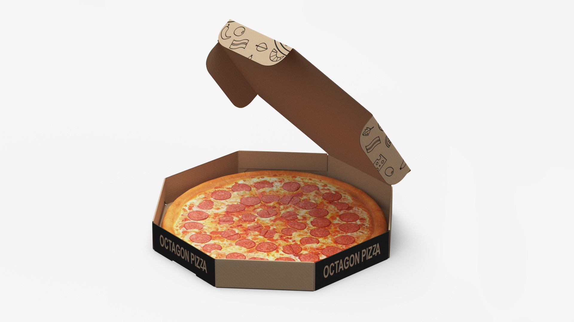 Pizza in Craft Paper Box 3D model preview