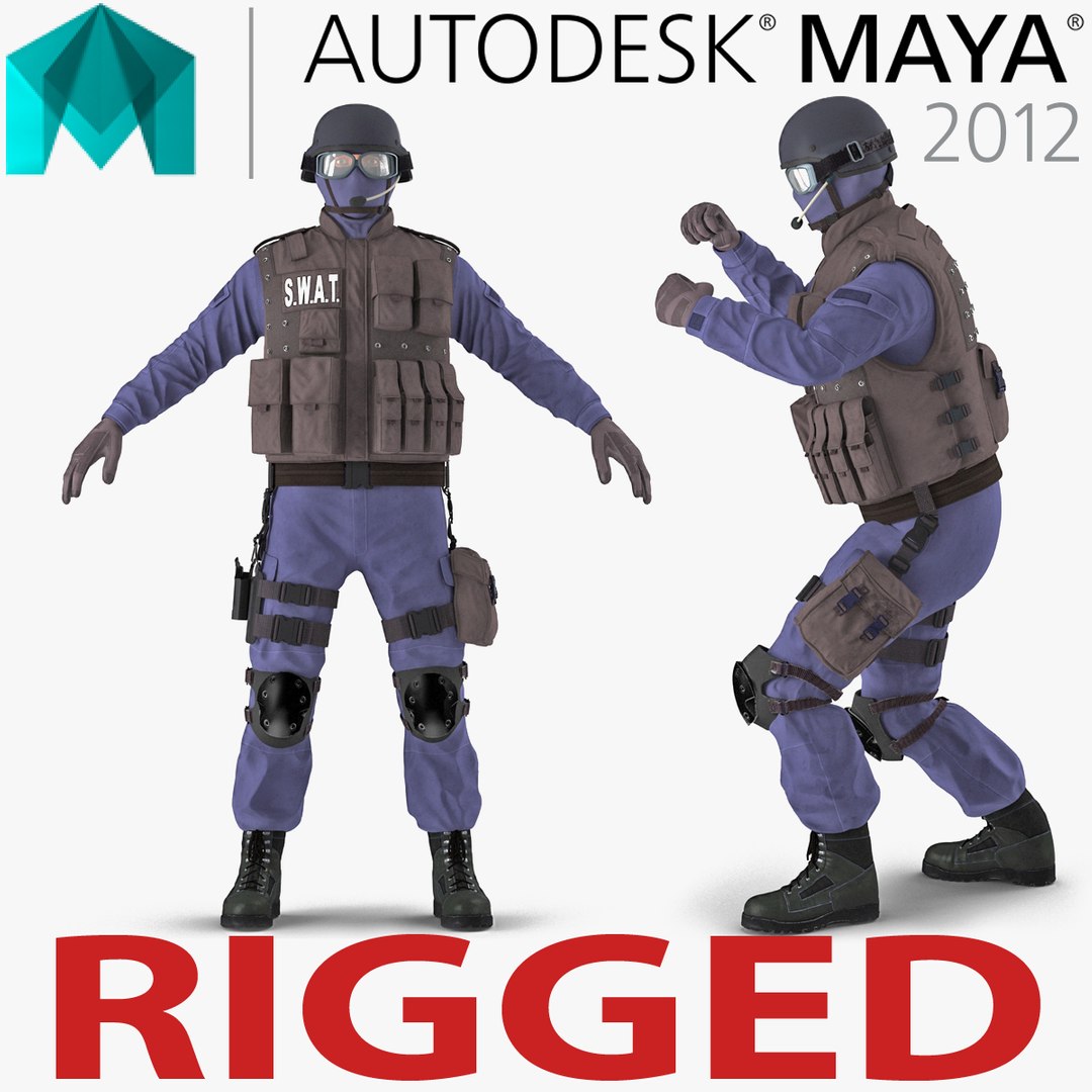 SWAT Policeman Rigged for Maya 3D model preview