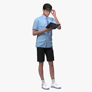 3D Chinese Schoolboy With Book
