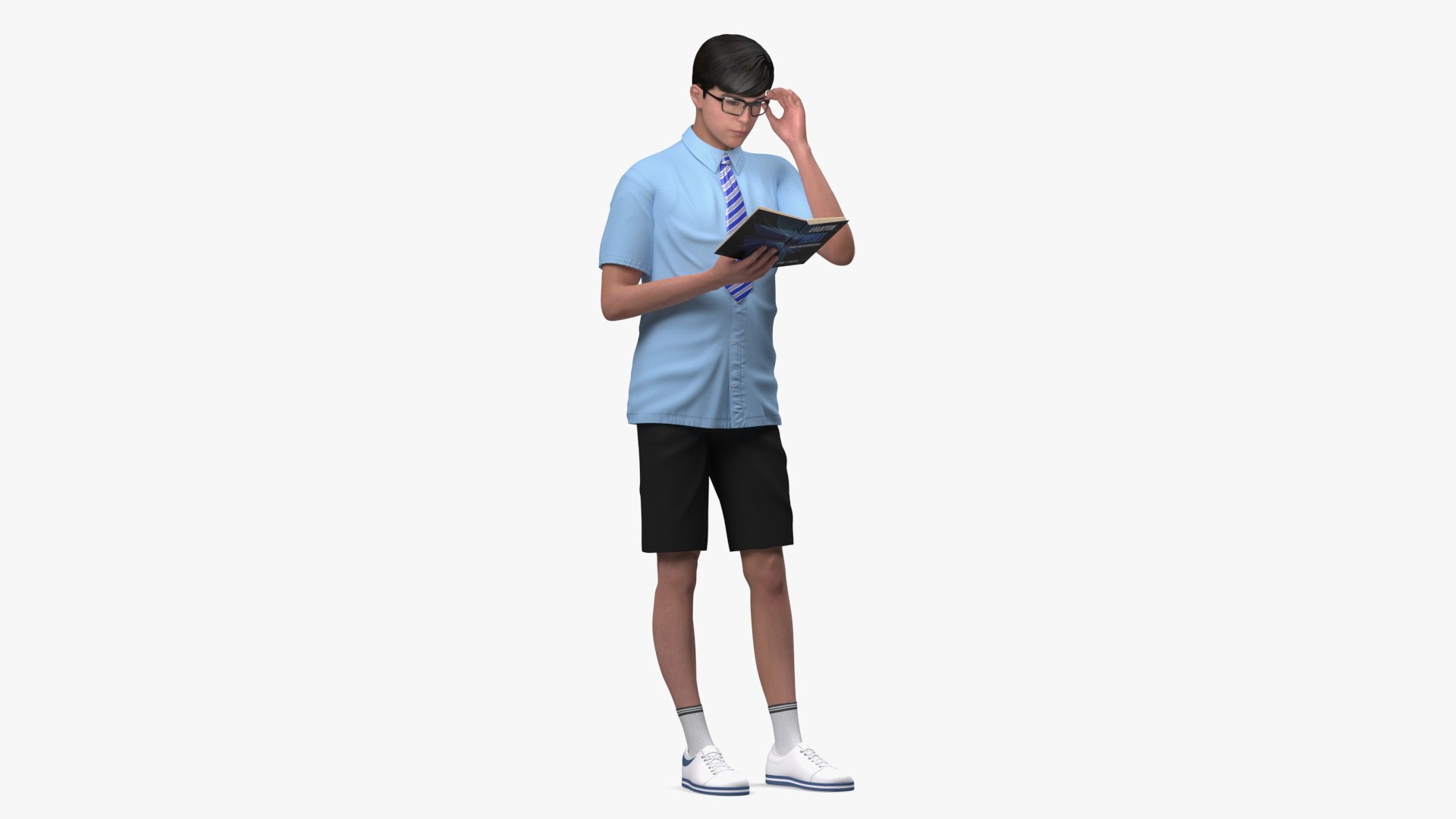 Chinese Schoolboy With Book 3D model preview