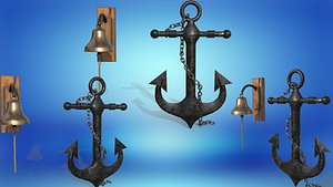 Nautical anchor and bell for a marine vessel PBR game ready Low-poly 3D model 3D model