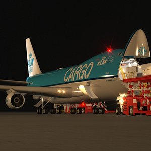 3d scene loading operation boeing 747-400 model
