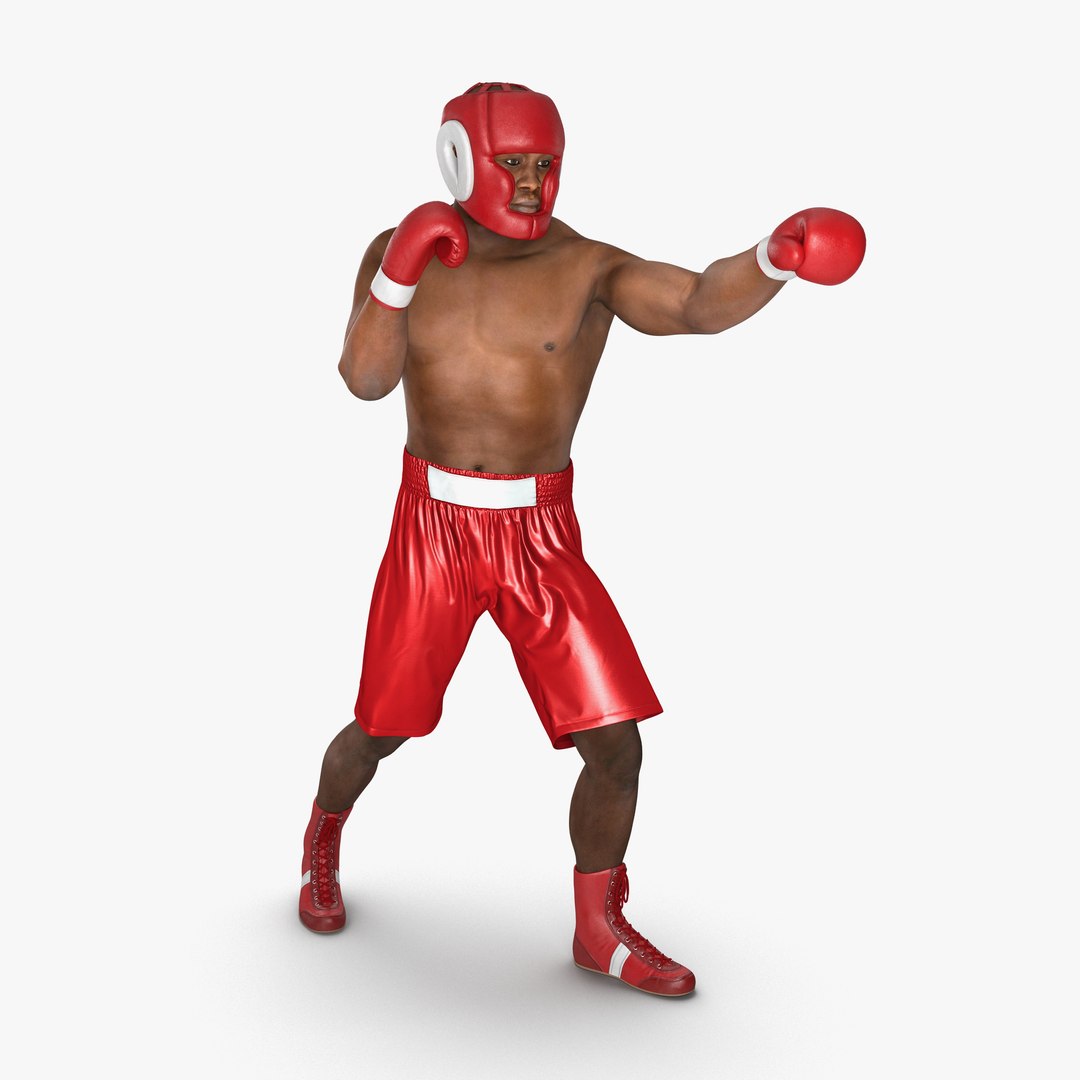 African American Boxer Red Suit Fighting Pose 3D Model 3D model preview
