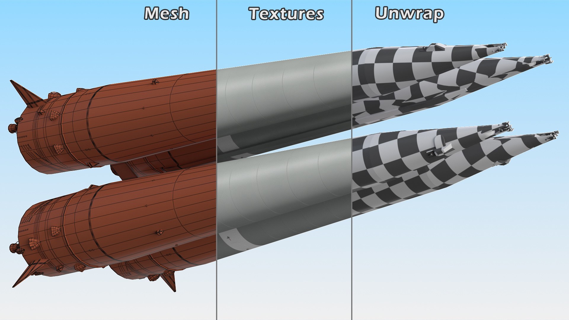 3D Soyuz 2 Rocket Stage 1 https://p.turbosquid.com/ts-thumb/aj/hu4w9L/HM/soyuz2rocketstage1mb3dmodel017/jpg/1628168717/1920x1080/fit_q87/827b0d37edd95efe206c596450c598abc191db23/soyuz2rocketstage1mb3dmodel017.jpg