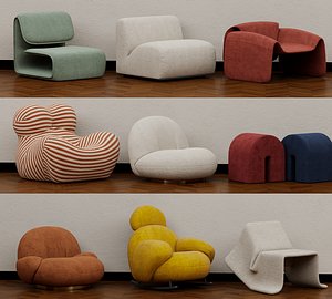 Modern Organic Lounge Chair And Avant-Garde Armchair Set