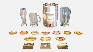 Bartender Tools Set 200 Beer Coasters 3D model