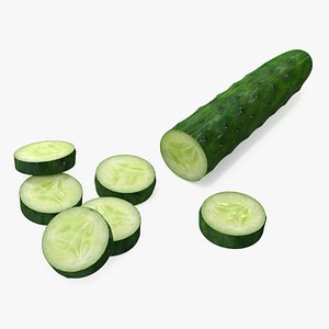 3D Half Cucumber With Few Slices model
