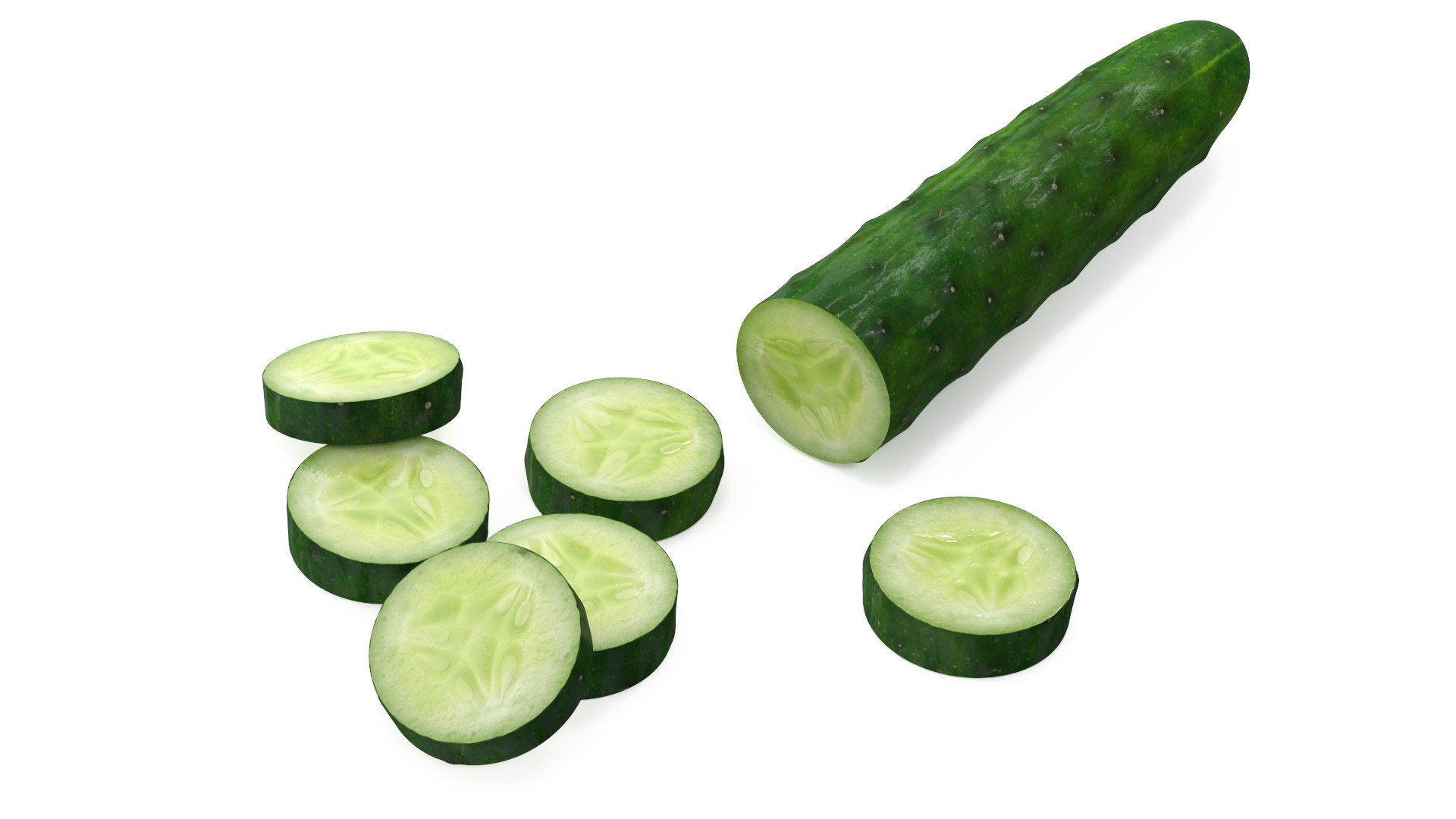 Half Cucumber With Few Slices 3D model preview