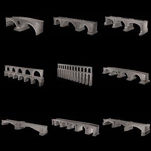 ROMAN BRIDGE GREEK ANCIENT ROAD RAIL OLD STONE COLLECTION 3D