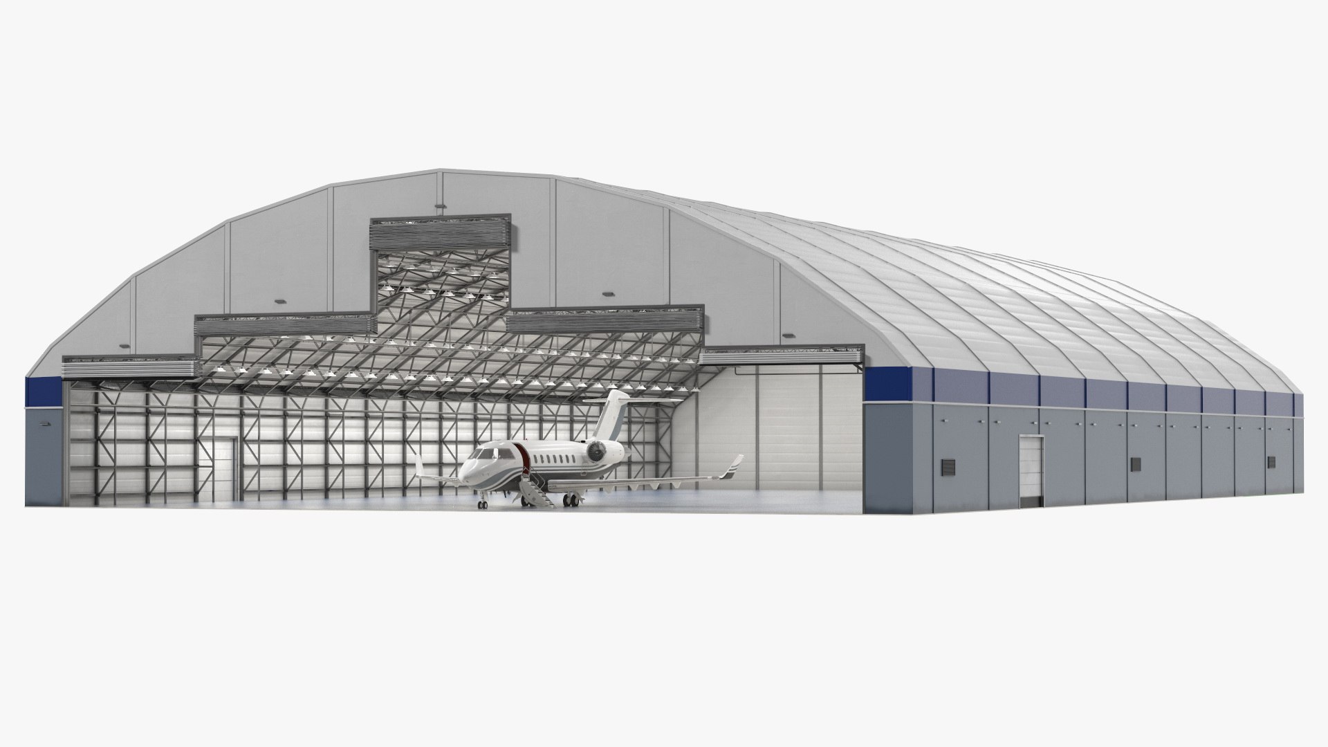 Business Jet Bombardier Challenger 604 In Aircraft Hangar Rigged 3D model preview
