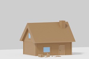 3D cartoon log cabin