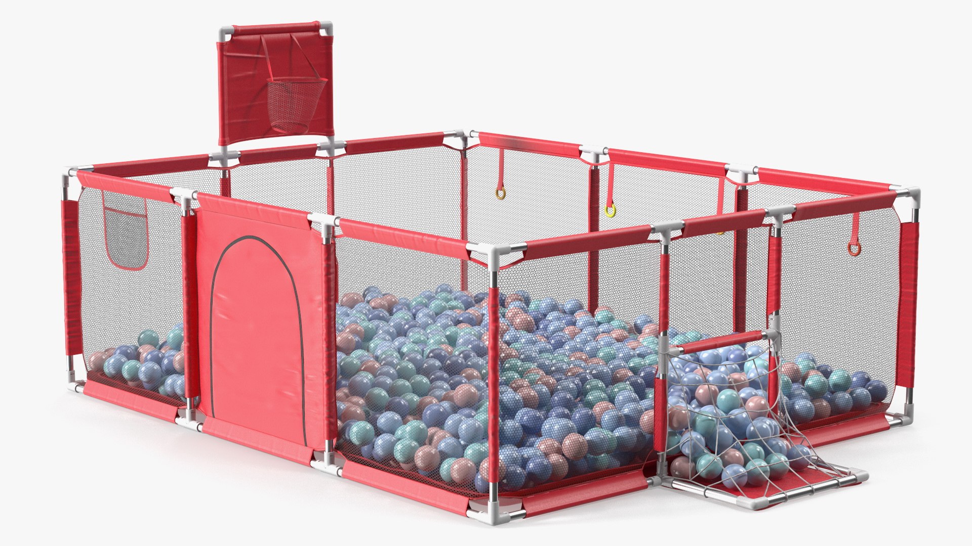 Red Baby Playpen with Plastic Balls 3D model preview