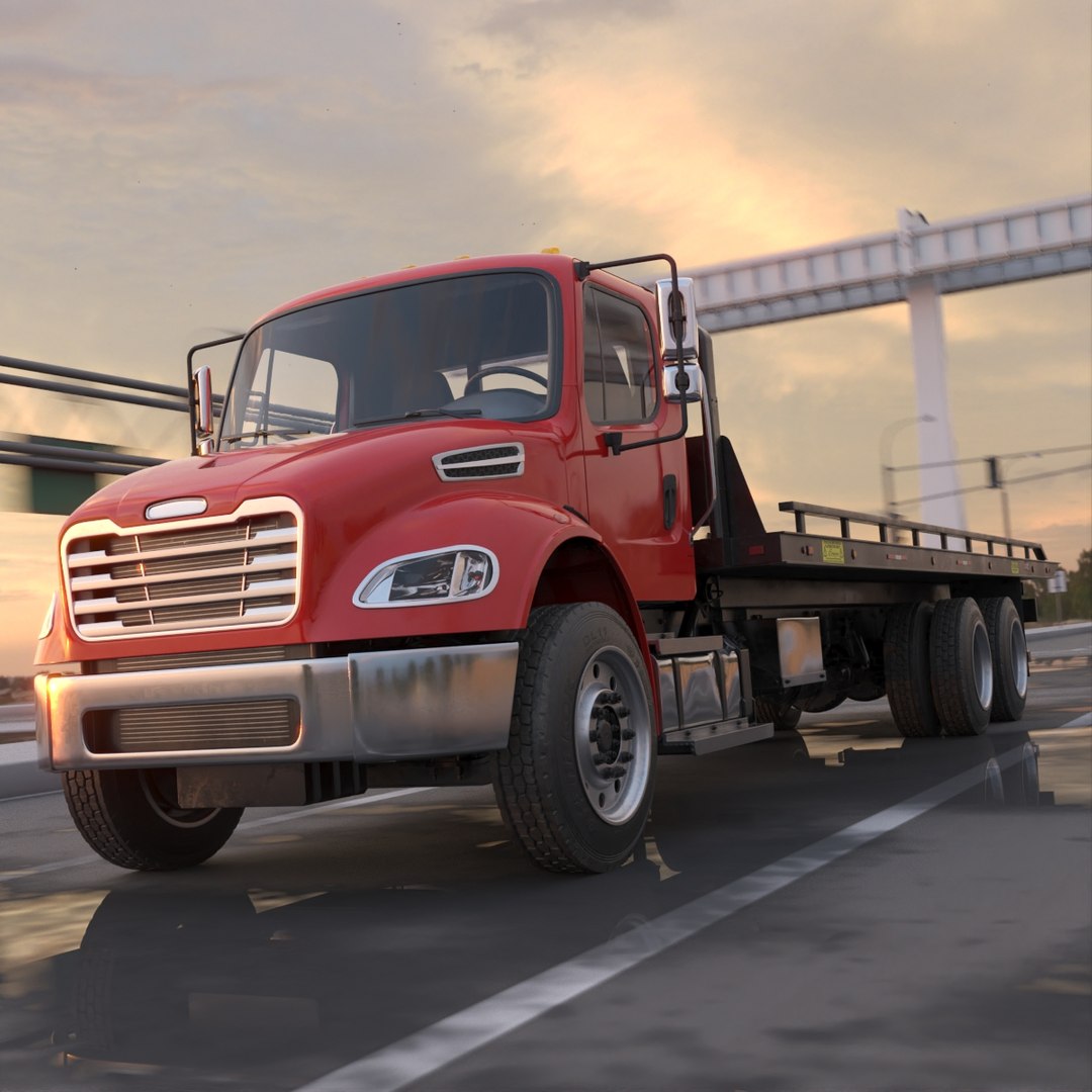Medium Duty Flatbed Truck Vehicle Red 3D model preview
